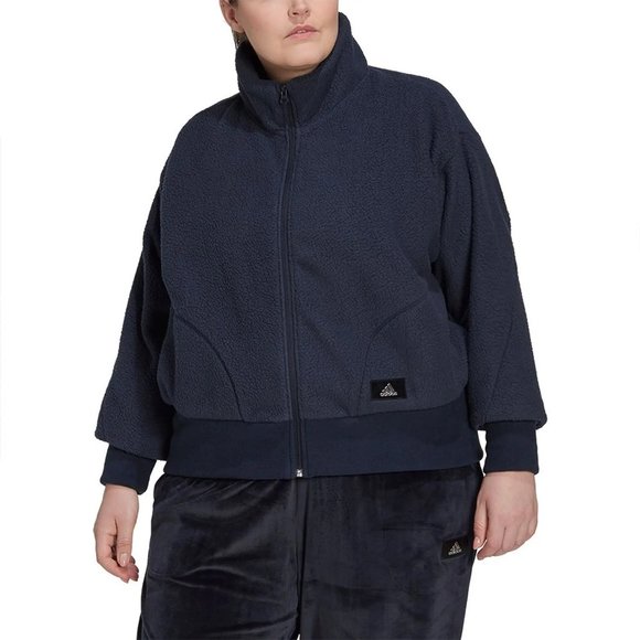 Women's adidas Holidayz Sherpa GT Jacket Size 2X Navy Full Zip Crop Fleece NEW - Picture 1 of 7